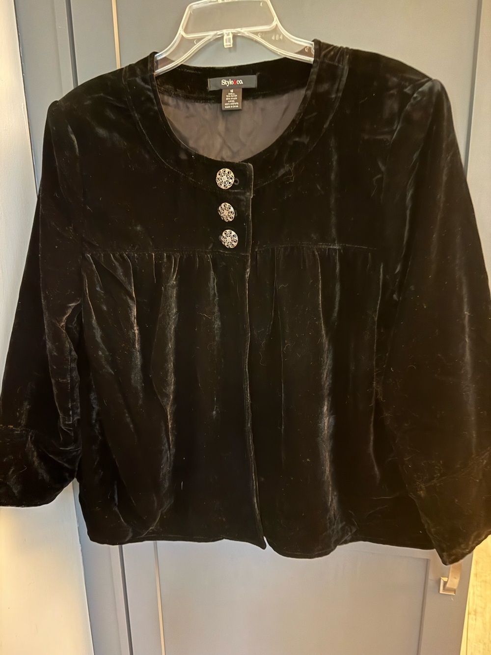 Style & Co. Black Velvet Button-Front Jacket